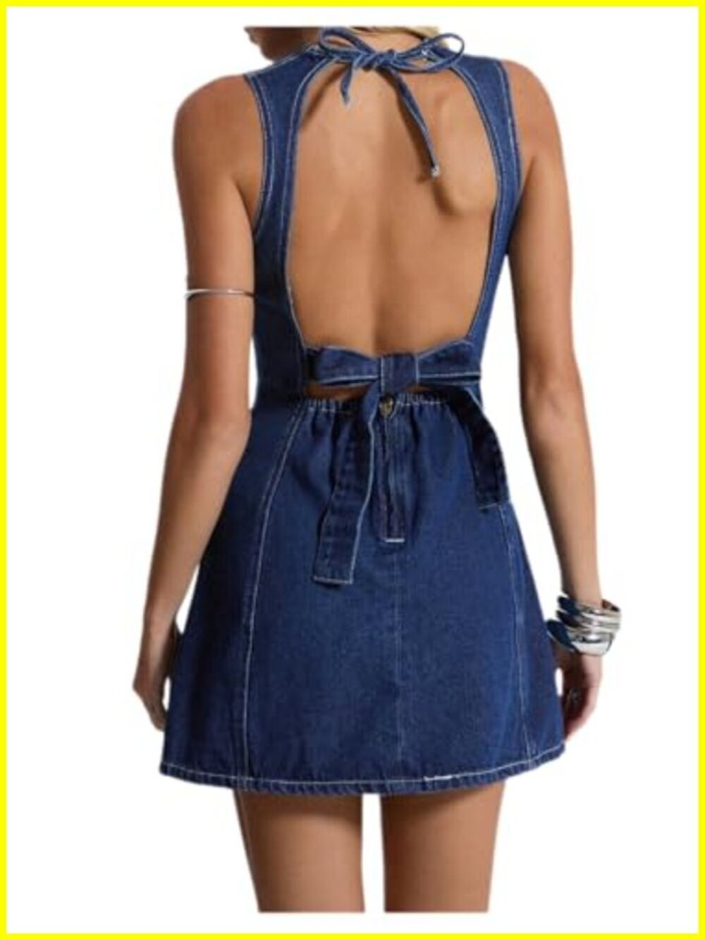 Y2K Mini Denim Dress Bow Tie Open Back Sleeveless Going Out Tank Dress